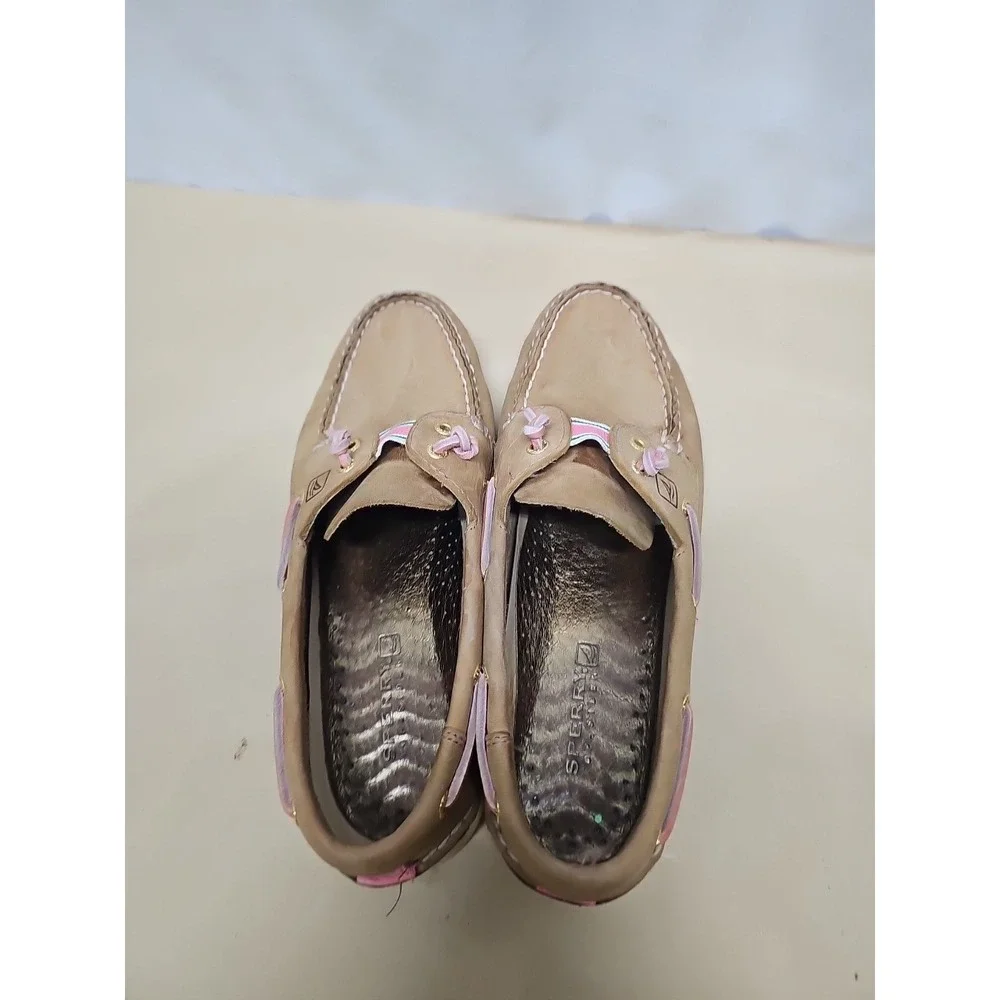 Sperry Topsiders Brown with Pink and‎ Green Stripe sz 8